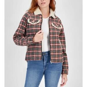 Nautica Jeans Women's Cottage Plaid Fleece Zip-Up Jacket Regatta Red Size M